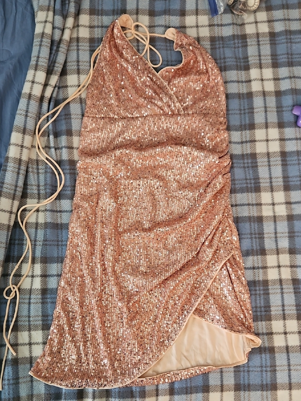Mini Dress Apricot Color Exellent Condition Stretchy Sequin Sparkly